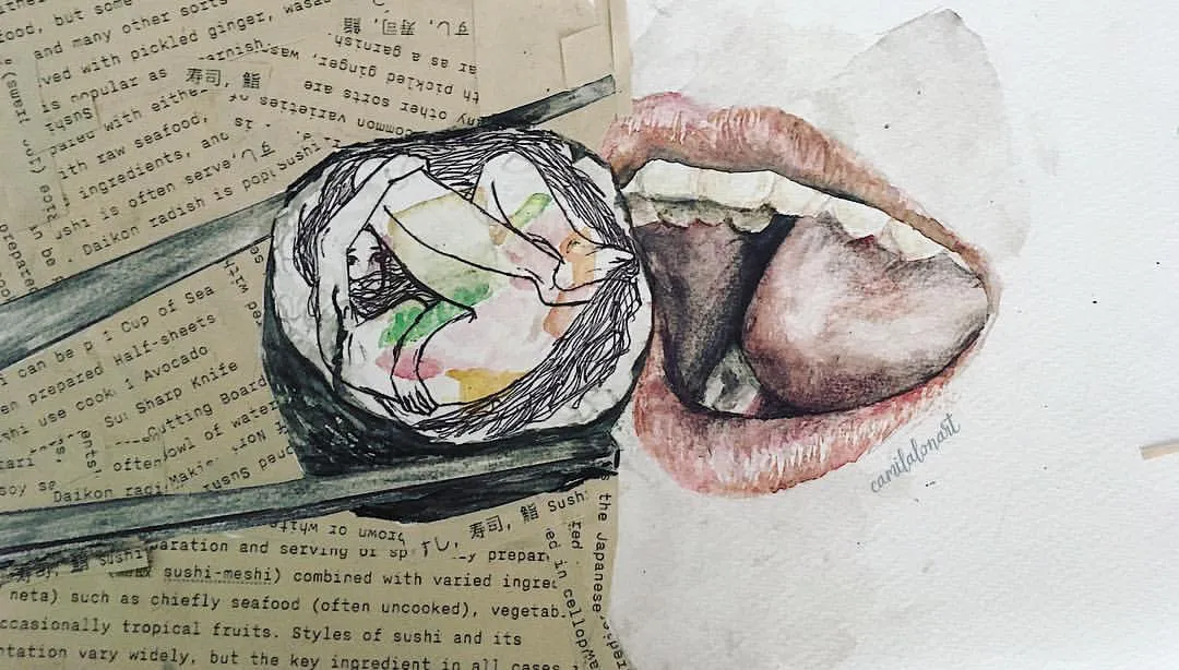 Sushi — Pencil Watercolor Ink Pen, 2017