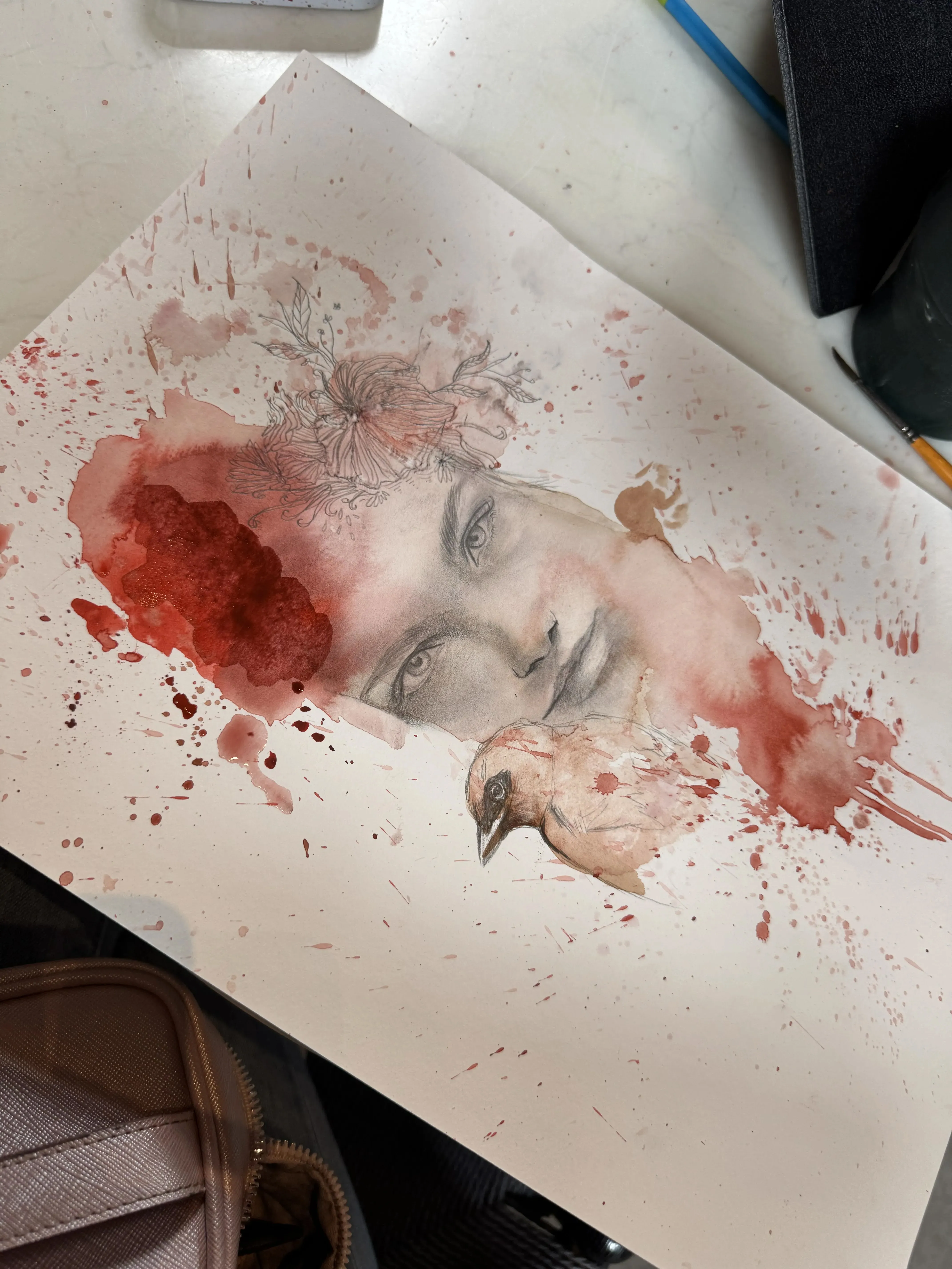 Rojo — Pencil, watercolor