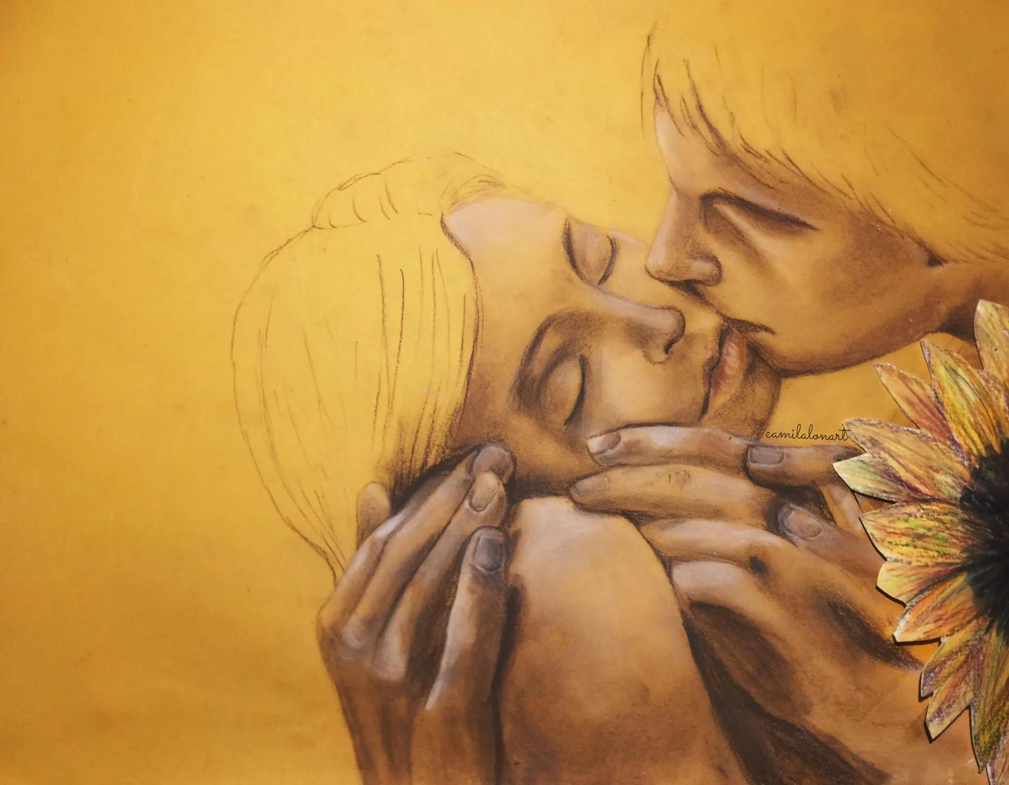 Escultura — Pastels on yellow paper