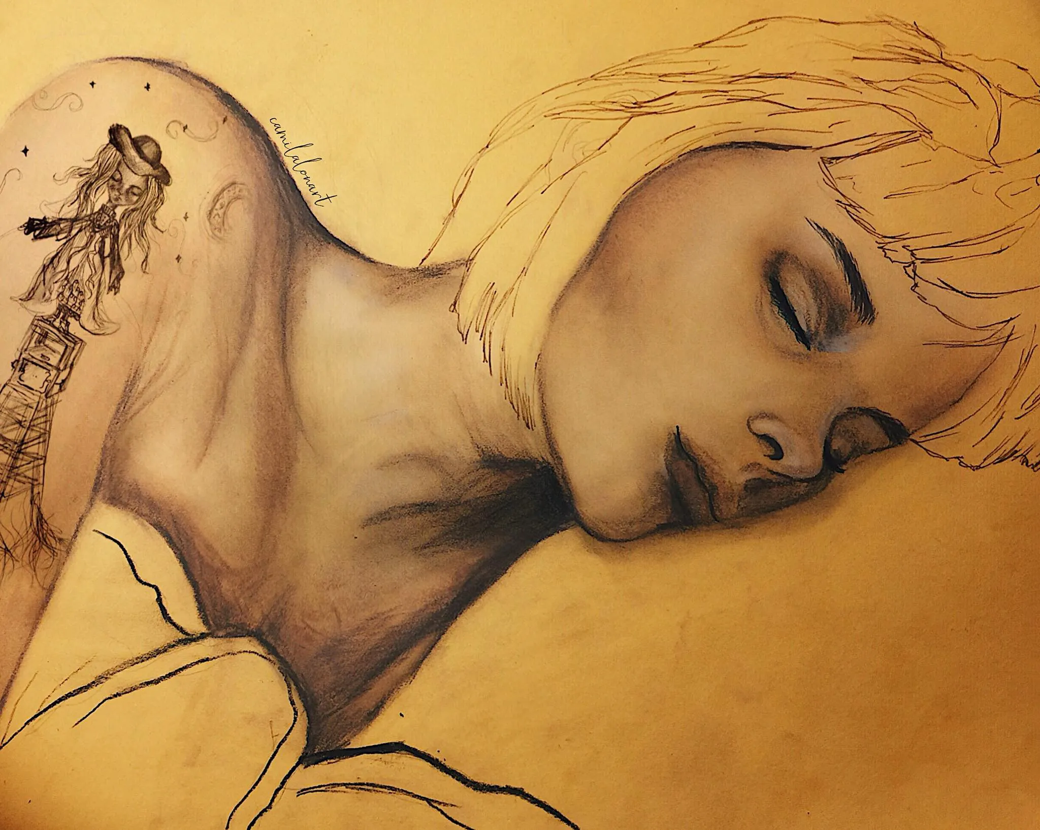 Sweet Dreams — Pastels on yellow paper