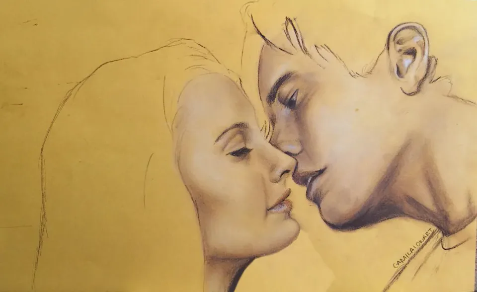 Contigo — Pastels on yellow paper