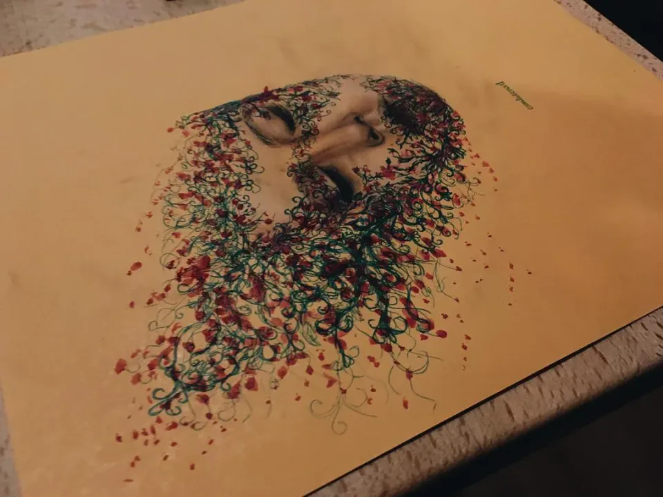 RostroFlores — Pen, watercolor and pastels on yellow paper, 2017